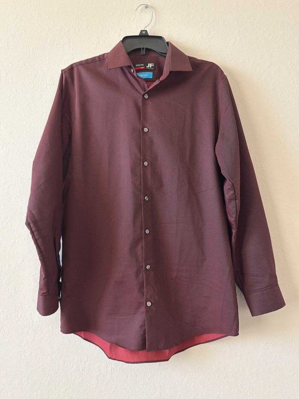 J. Ferrar Stretch Slim Mens Burgundy Button Down Dress Shirt Size Medium 15-15.5